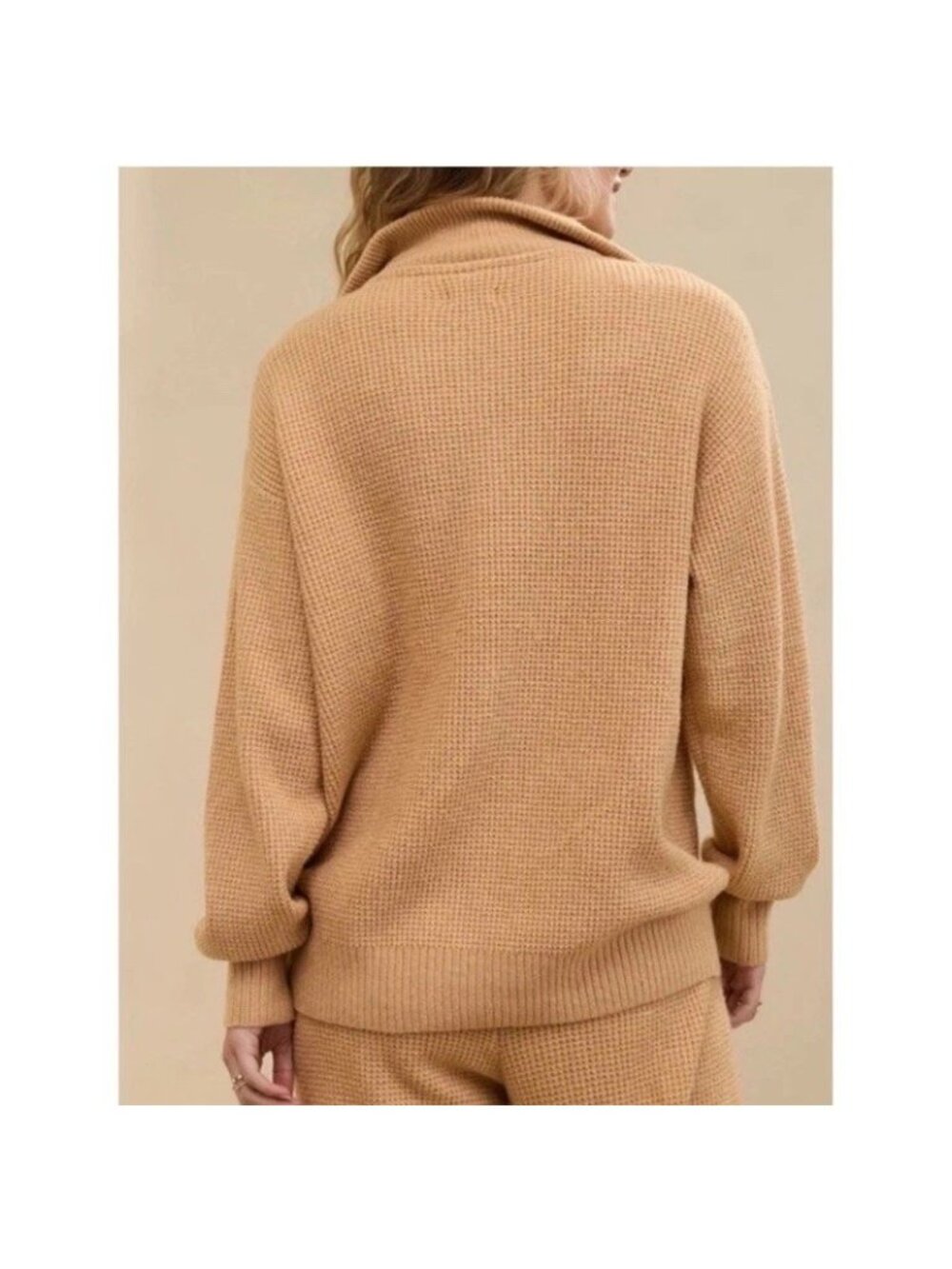 Aerie Oversized Cozy Up Waffle Button Sweater Women’s Size XS Color Tan Beige - Picture 2 of 16